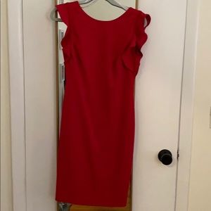 Calvin Klein Red ruffle fitted dress
